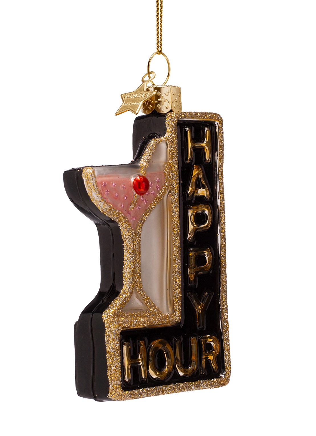 Vondels happy hour bord kersthanger 10 cm - voorkant 4 zwart