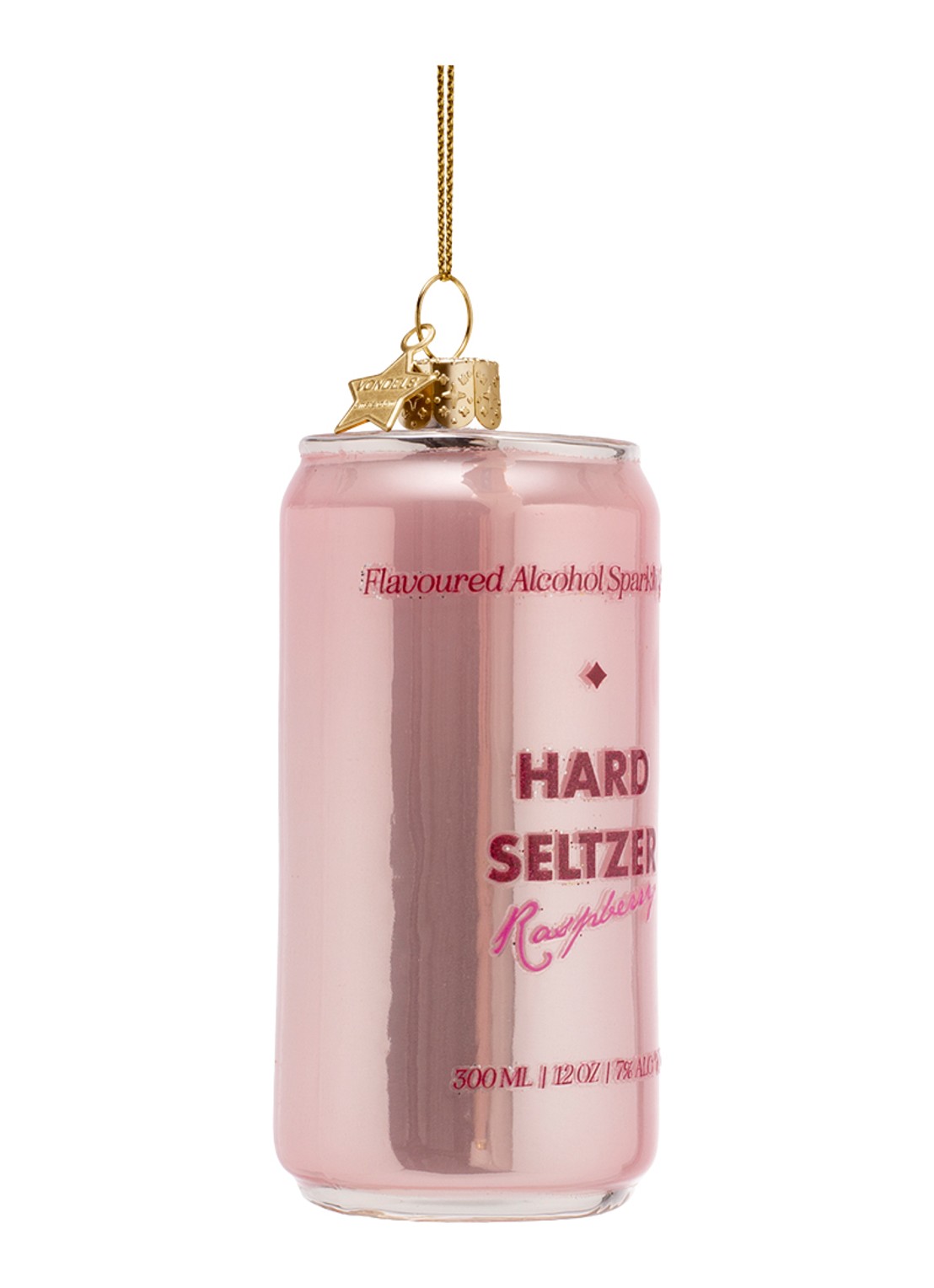 Vondels Hard Seltzer Raspberry kersthanger 9 cm - voorkant 2 roze