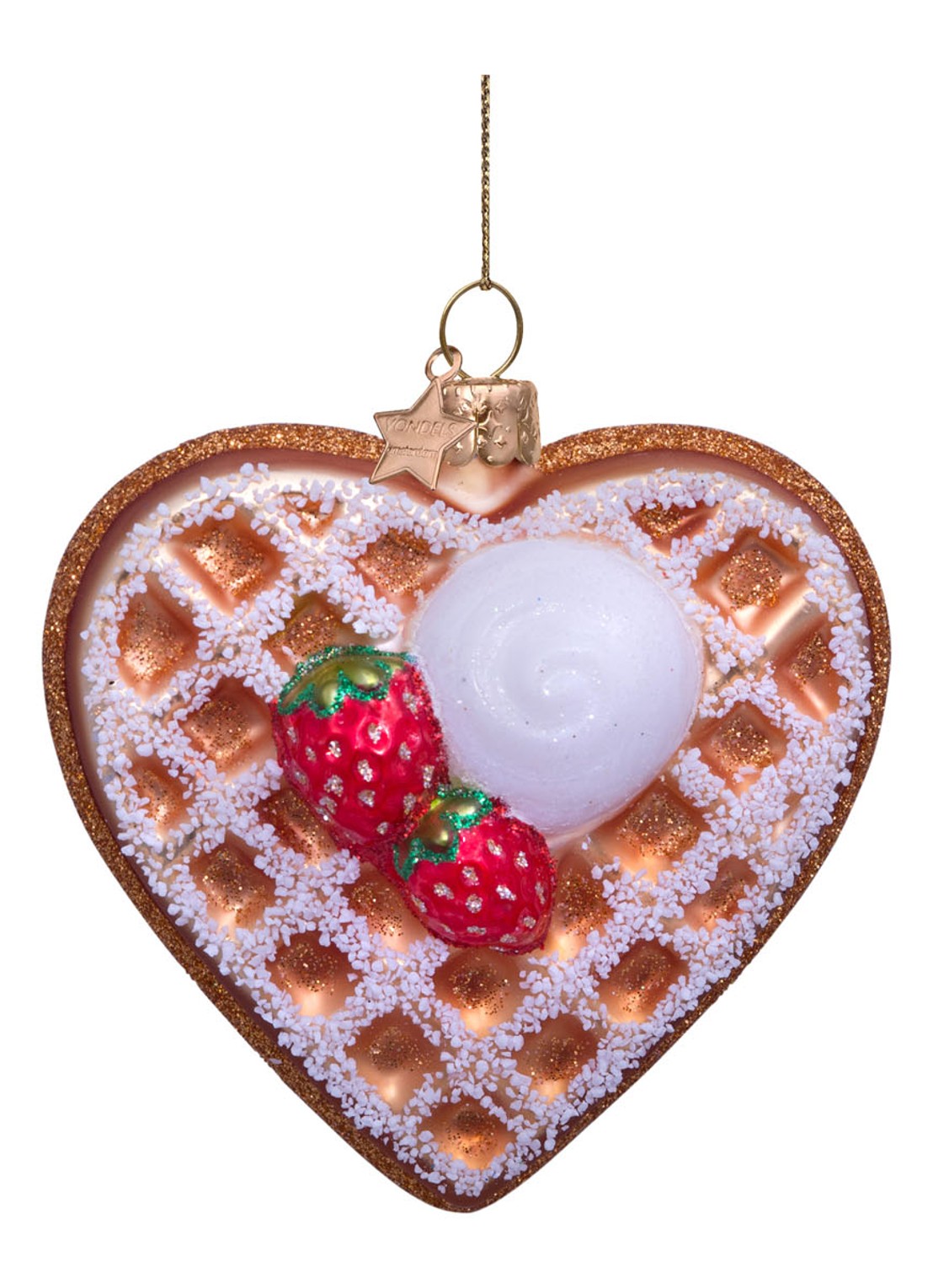 Vondels Hart wafel met ijs kersthanger 8,5 cm - voorkant bruin