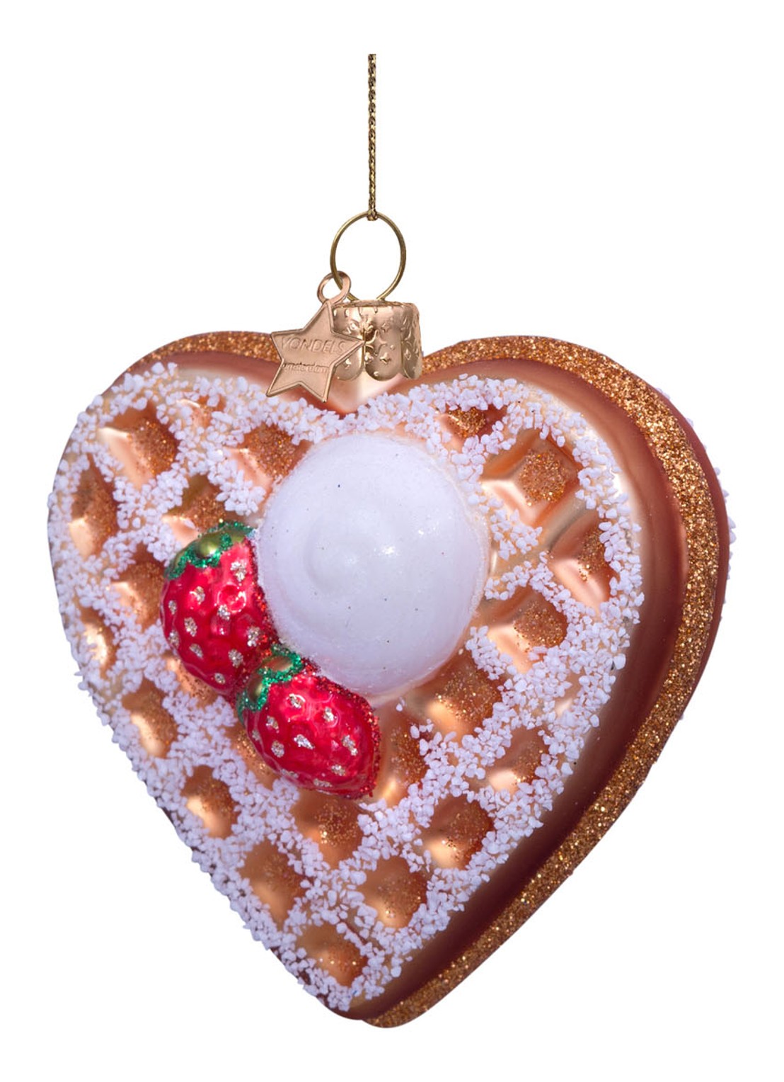 Vondels Hart wafel met ijs kersthanger 8,5 cm - voorkant 2 bruin