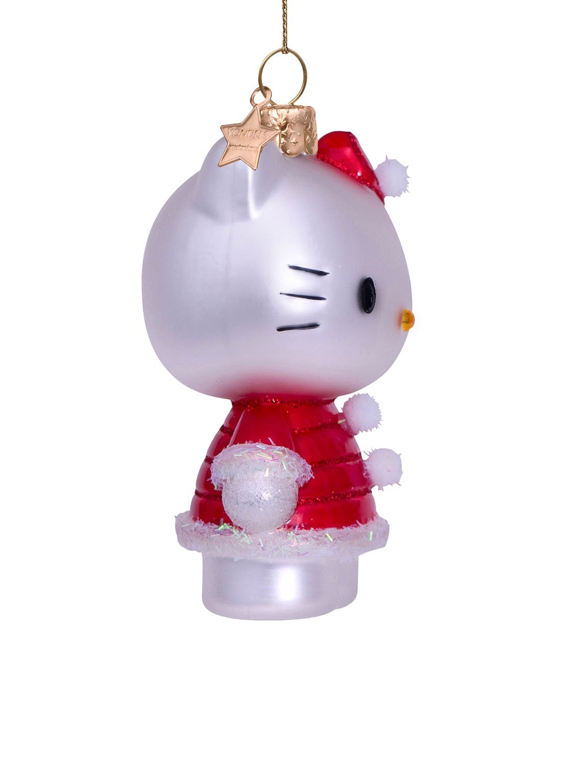 Vondels Hello Kitty in kerstjurk kersthanger 9 cm - detail 4 rood