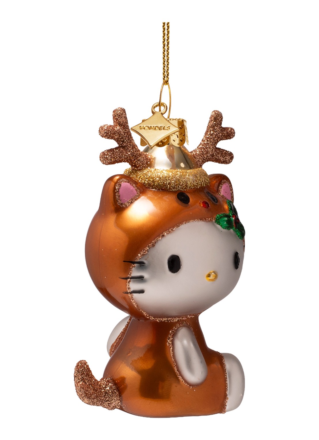 Vondels Hello Kitty in rendierpak kersthanger 9,5 cm - voorkant 4 brons