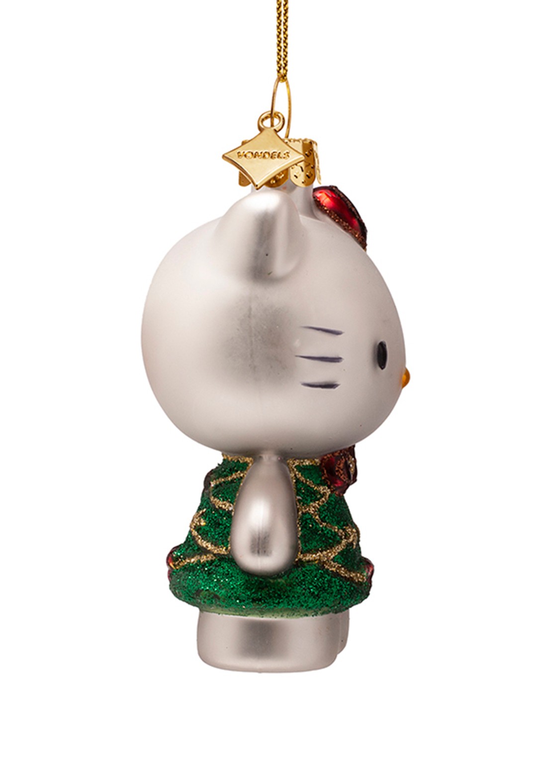Vondels Hello Kitty kerstboom kersthanger 8,5 cm - achterkant 2 donkergroen