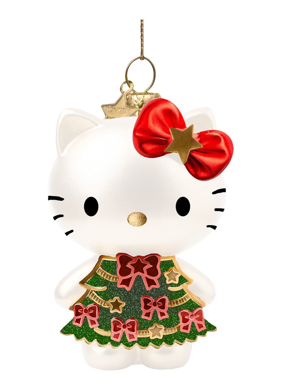 Vondels Hello Kitty kerstboom kersthanger 8,5 cm - voorkant 3 donkergroen