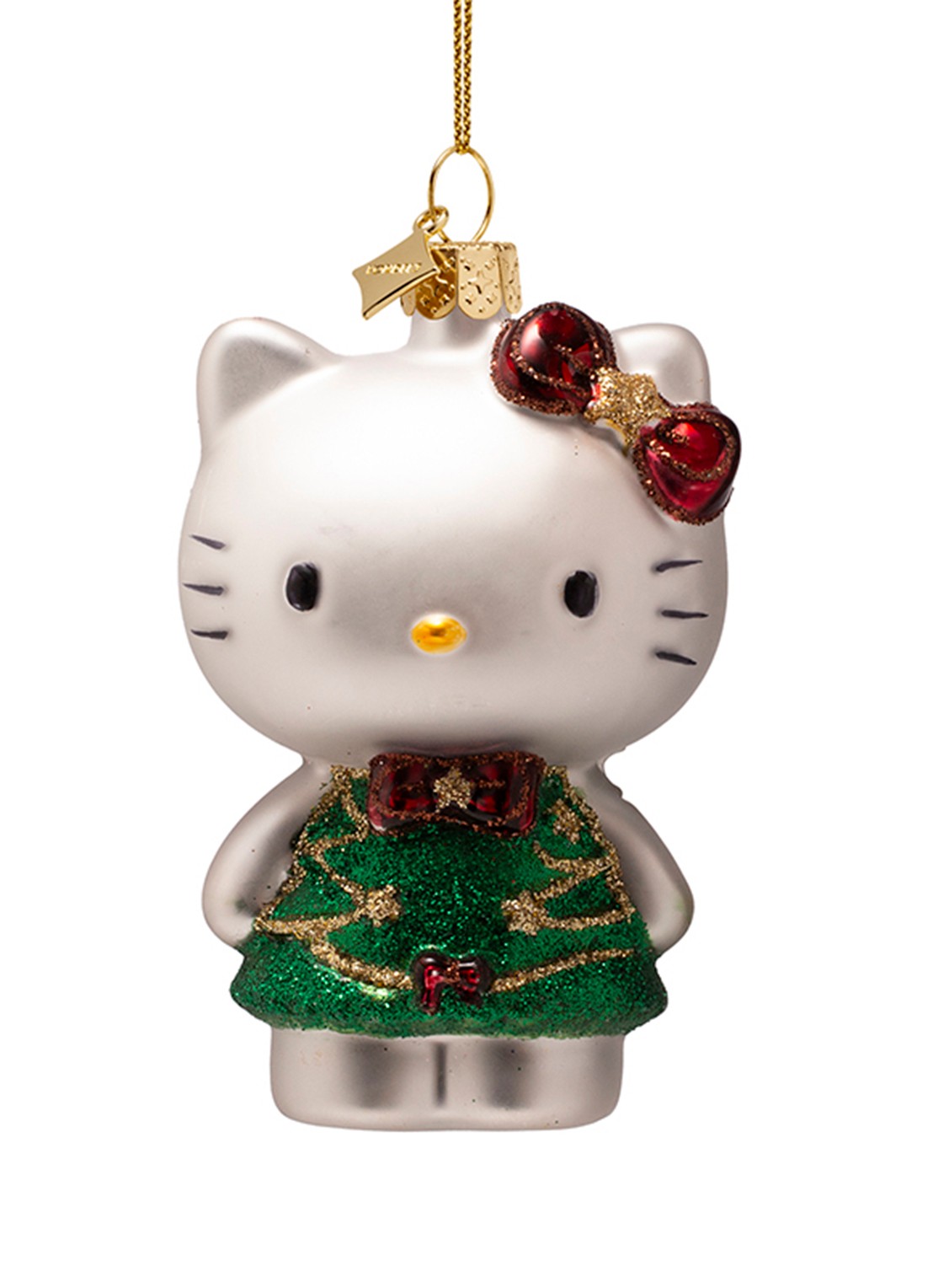 Vondels Hello Kitty kerstboom kersthanger 8,5 cm - voorkant 3 donkergroen