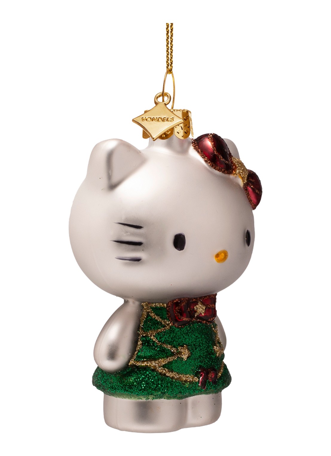 Vondels Hello Kitty kerstboom kersthanger 8,5 cm - voorkant 4 donkergroen