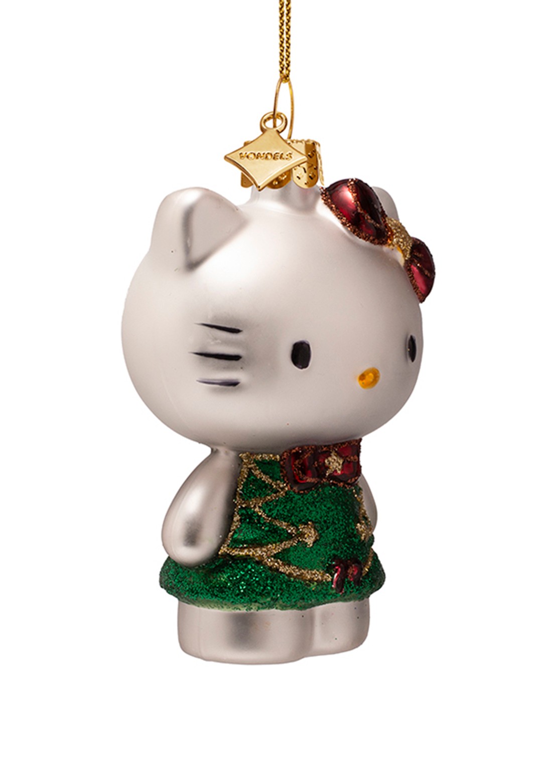 Vondels Hello Kitty kerstboom kersthanger 8,5 cm - voorkant 4 donkergroen
