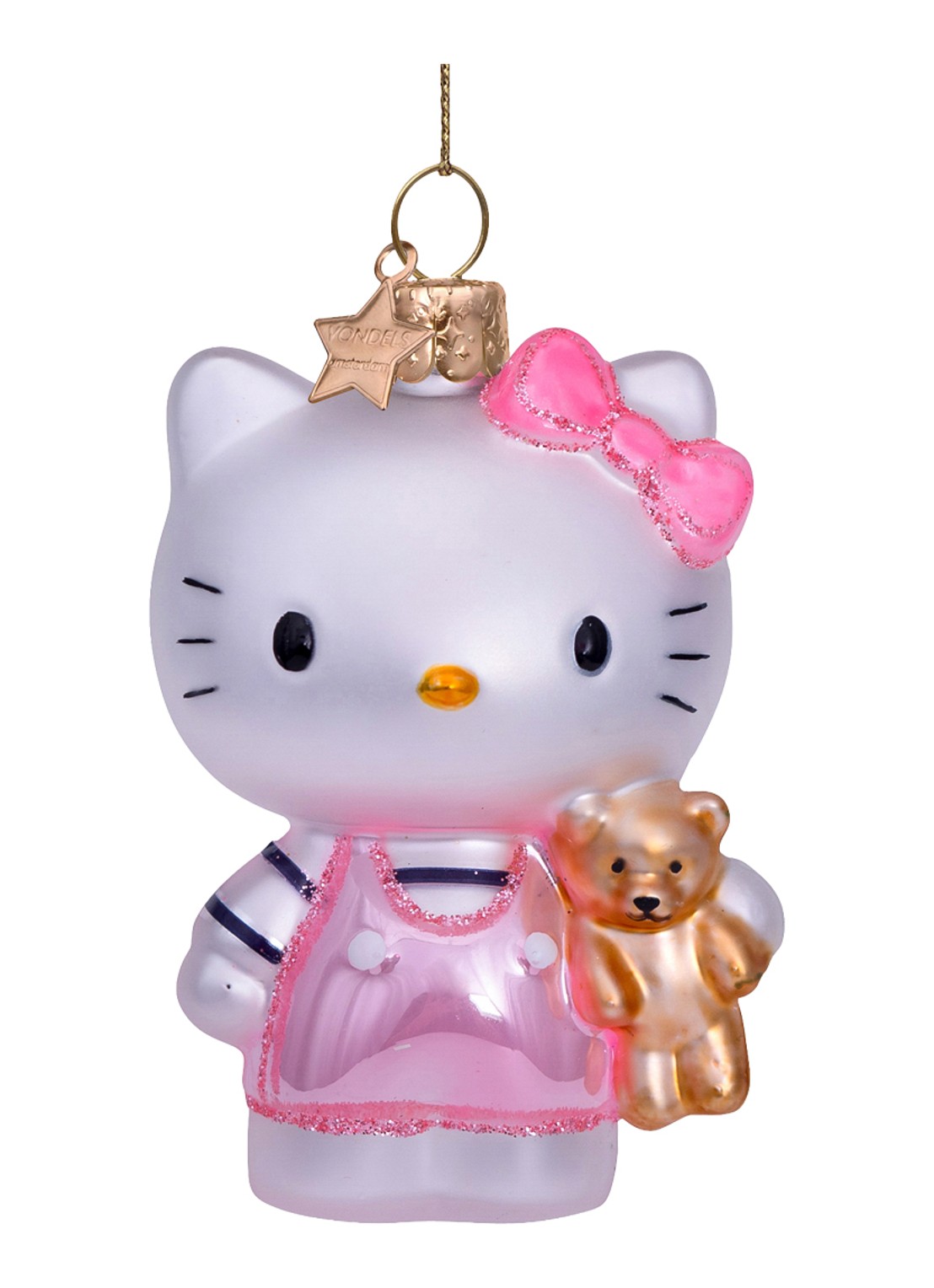 Vondels Hello Kitty met Beer kersthanger 9 cm - voorkant roze
