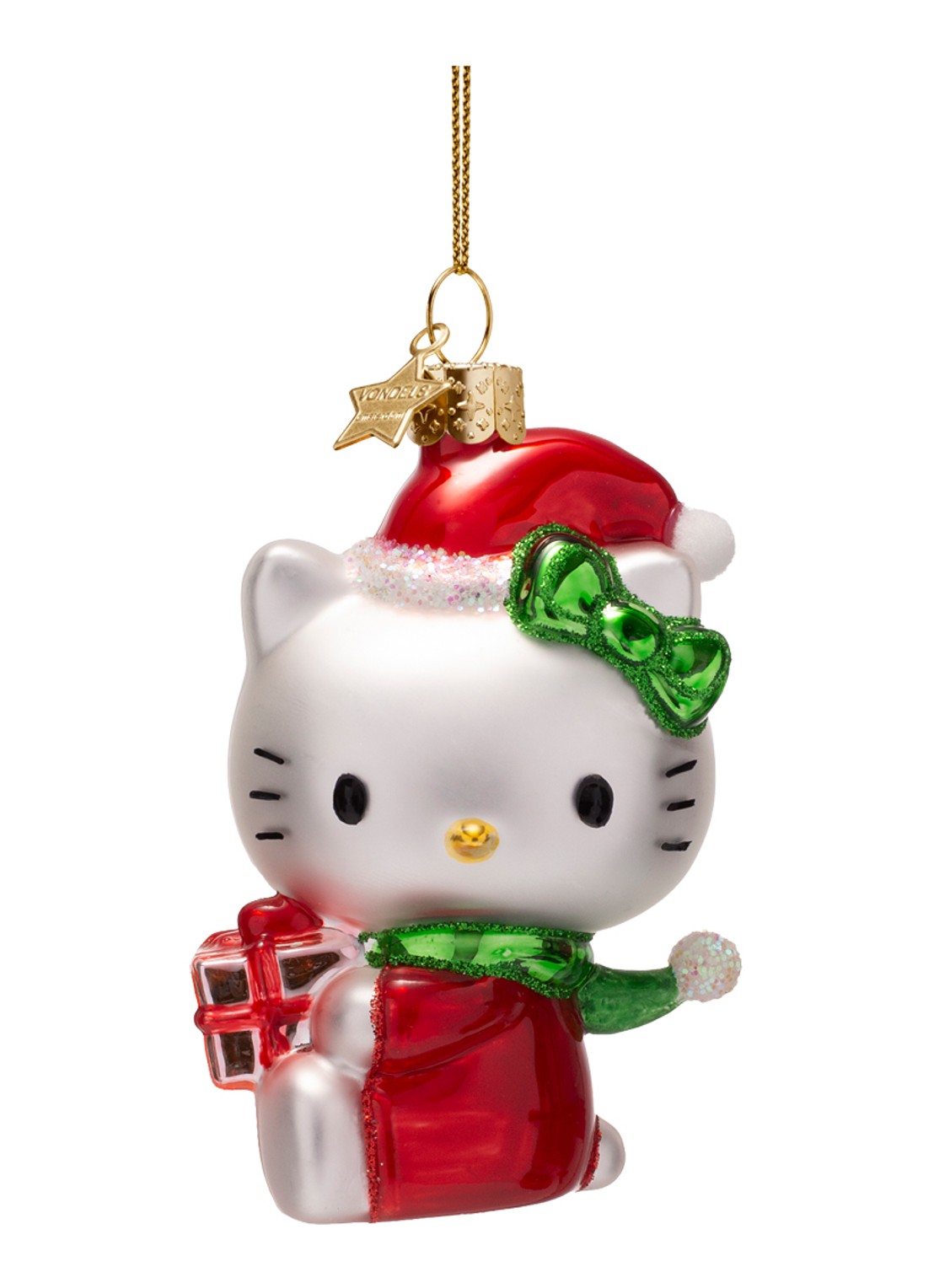 Vondels Hello Kitty met Cadeau kersthanger 9,5 cm - voorkant rood