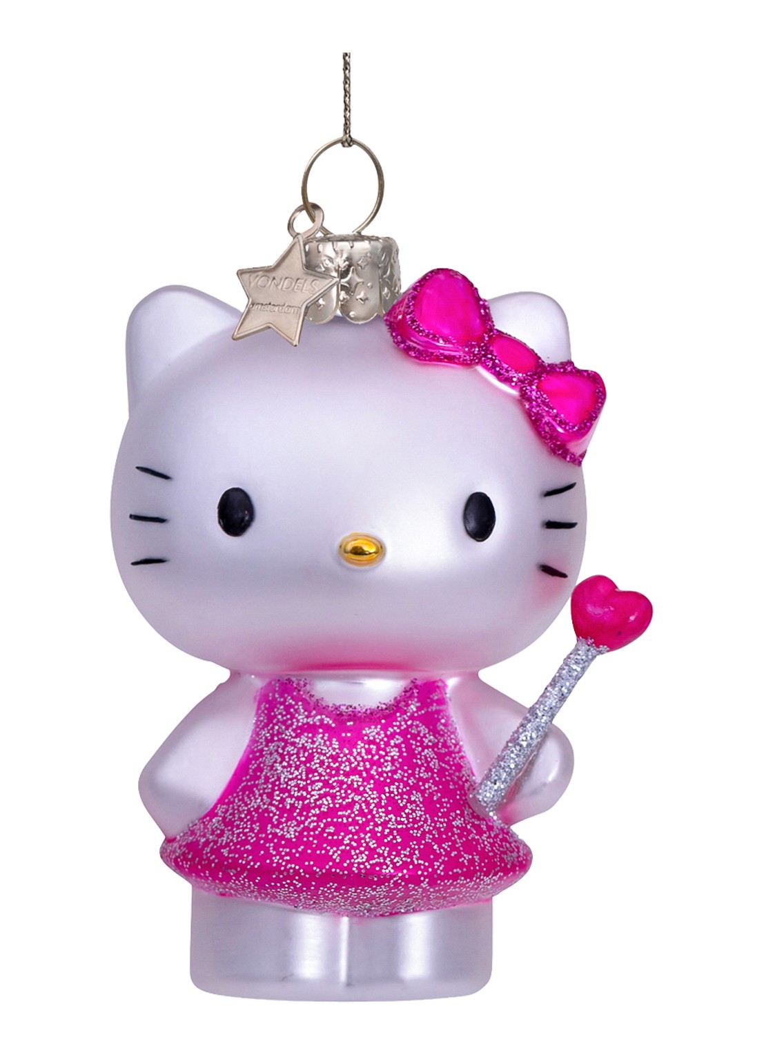 Vondels Hello Kitty met toverstaf kersthanger 9 cm - voorkant roze