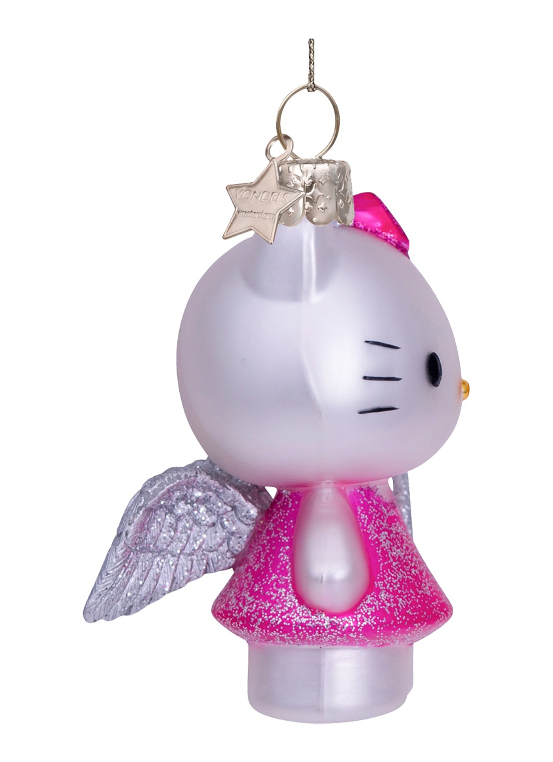 Vondels Hello Kitty met toverstaf kersthanger 9 cm - voorkant 2 roze