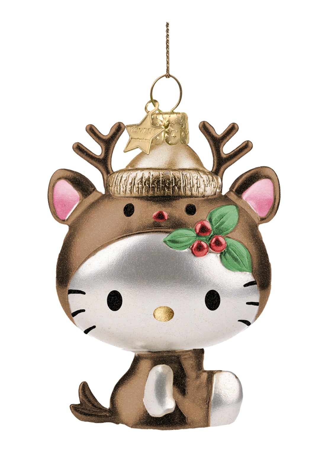 Vondels Hello Kitty Rendier kersthanger 9,5 cm - voorkant 3 brons