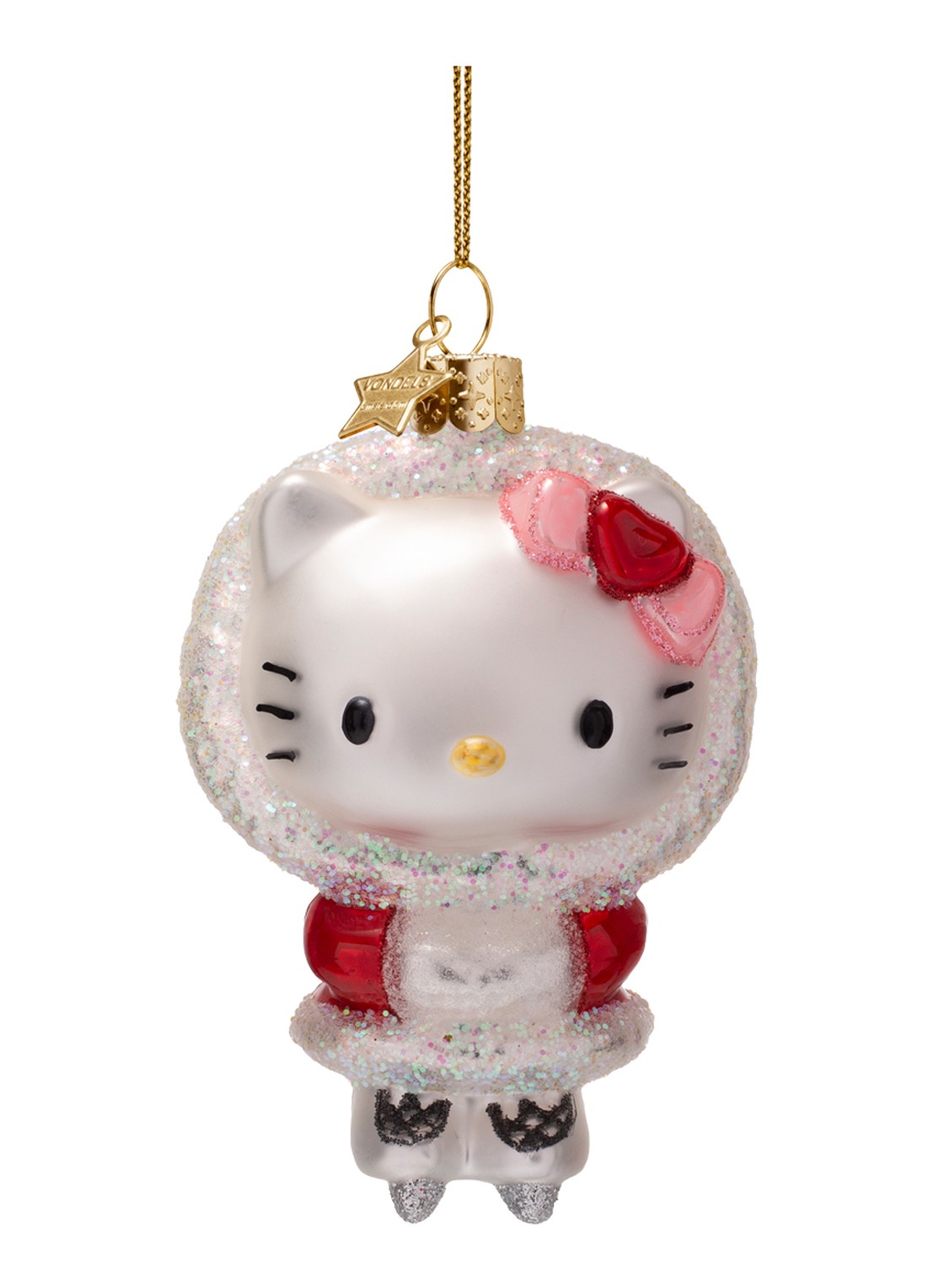 Vondels Hello Kitty schaatsen kersthanger 9,5 cm - voorkant 3 rood