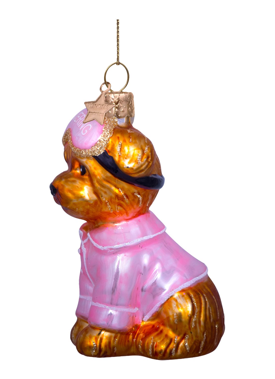 Vondels Hond met pyjama en slaapmasker 8,5 cm - detail roze