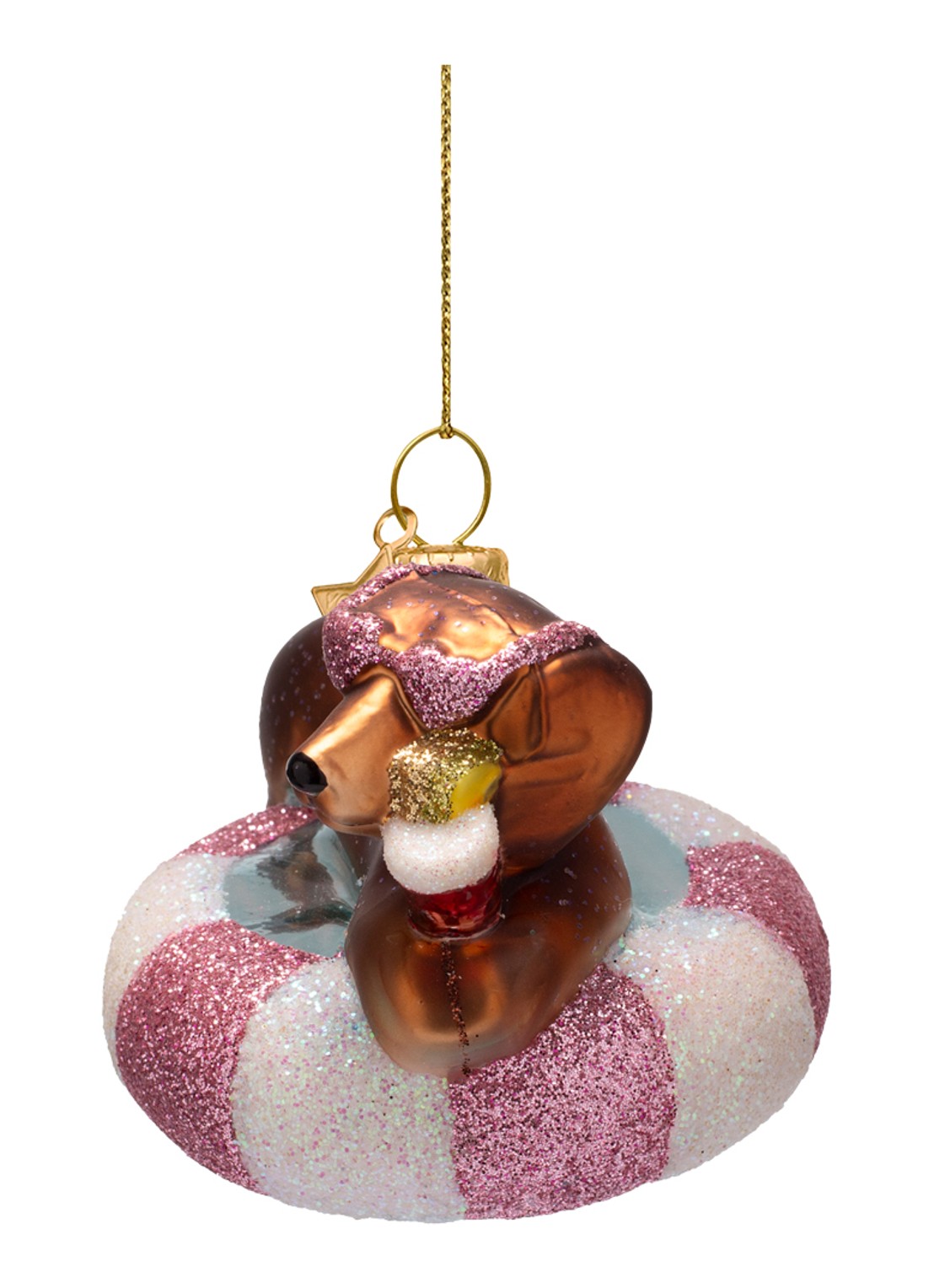 Vondels Hond op zwemband kersthanger 6 cm - detail 4 bruin