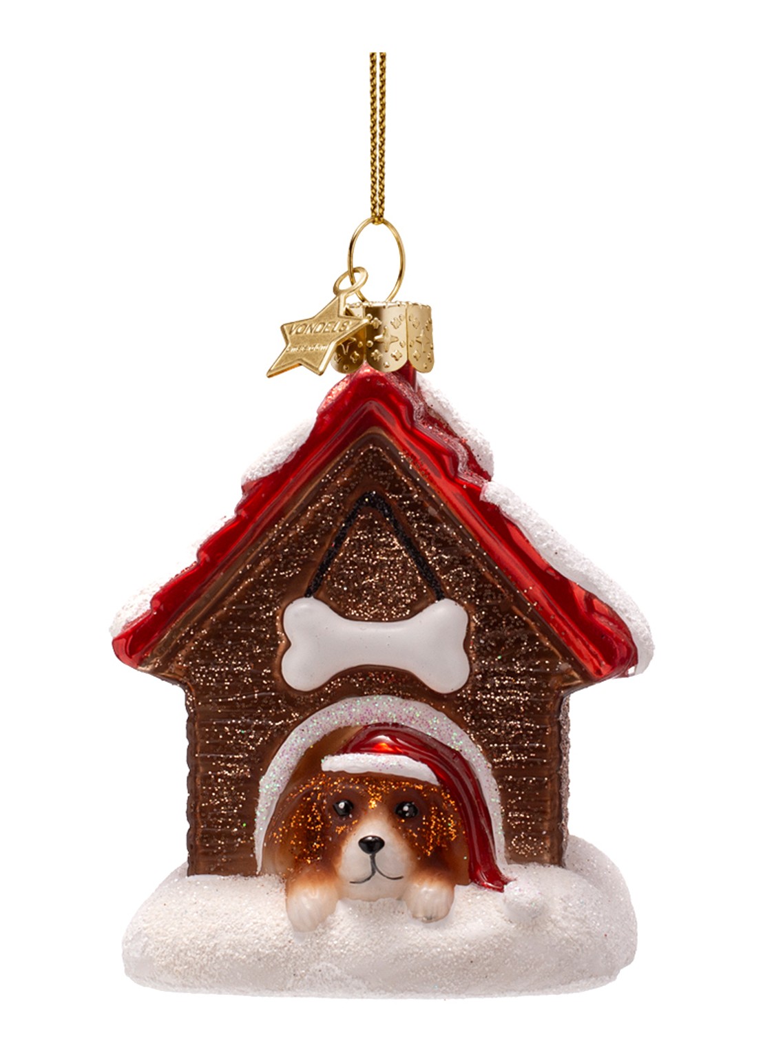 Vondels Hondenhuis kersthanger 8,5 cm - voorkant bruin