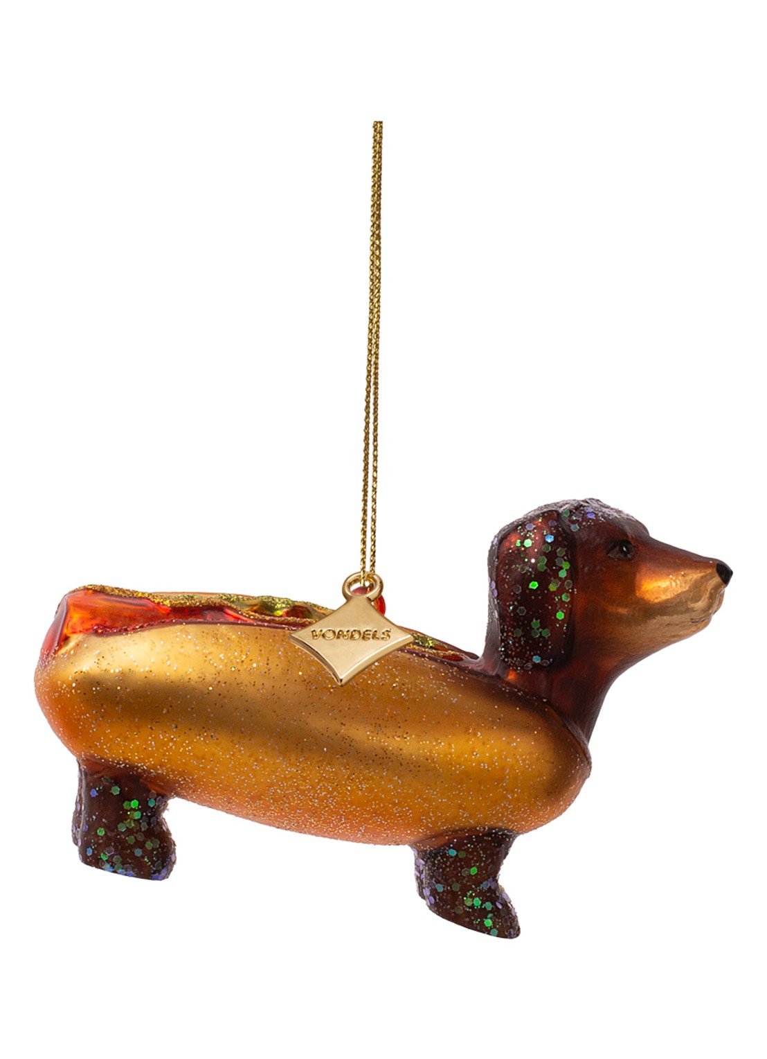 Vondels Hotdog Teckel kersthanger 6 cm - detail bruin