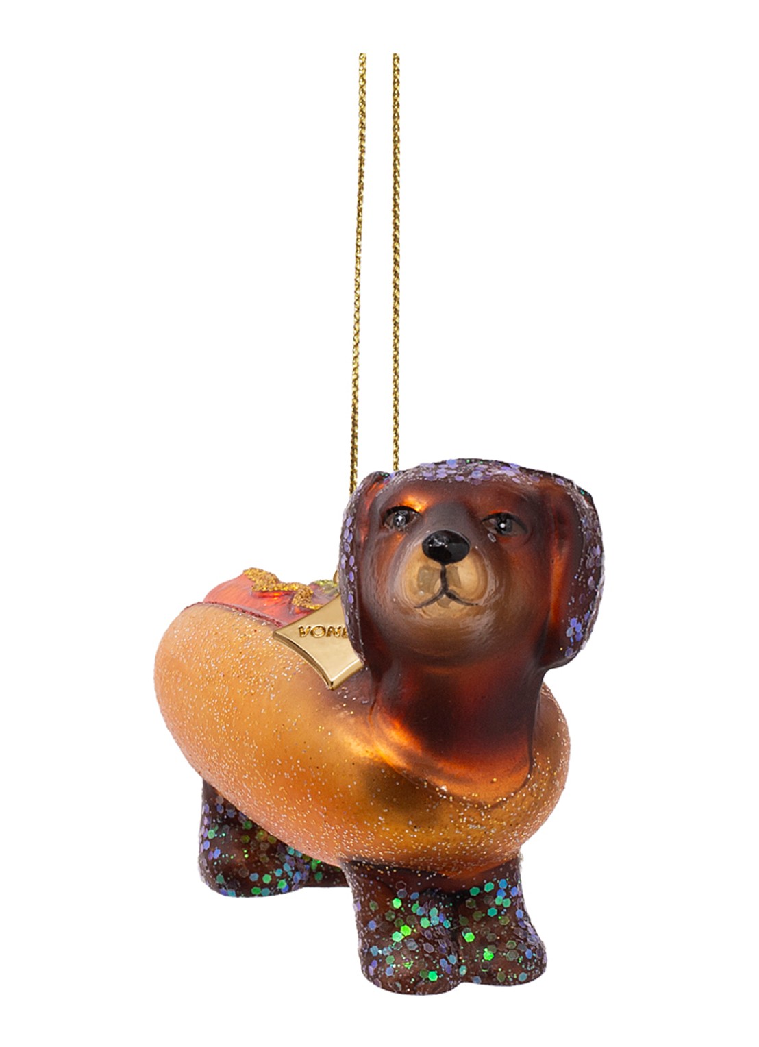 Vondels Hotdog Teckel kersthanger 6 cm - voorkant 3 bruin