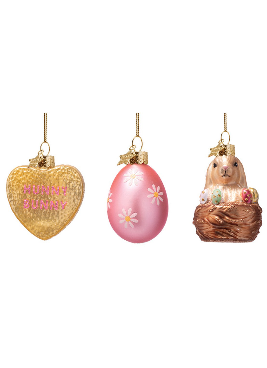Vondels Hunny Bunny kersthanger 6 cm set van 3 - voorkant lichtroze