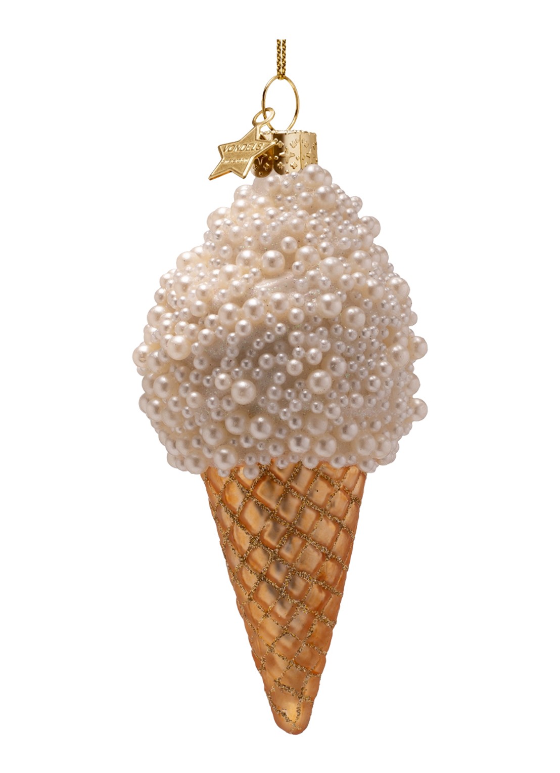 Vondels Ijshoorn met Parels hersthanger 14,5 cm - voorkant wit