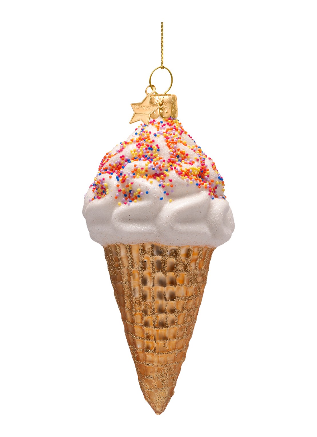 Vondels Ijshoorn met spikkels kersthanger 14 cm - voorkant 3 goud