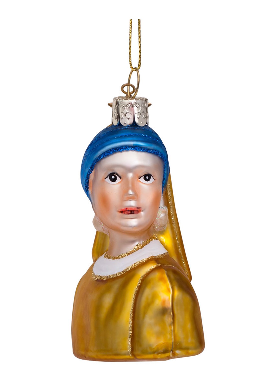 Vondels Johannes Vermeer Meisje met de Parel kersthanger 8 cm - voorkant multicolor