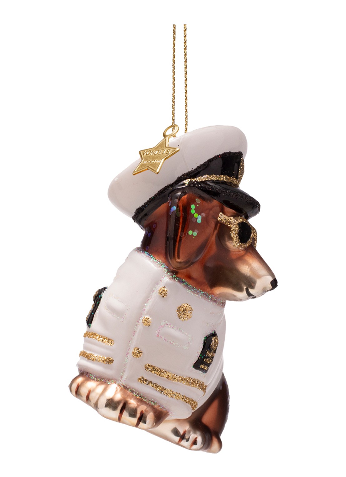 Vondels Kapitein Hond kersthanger 8 cm - detail 4 wit