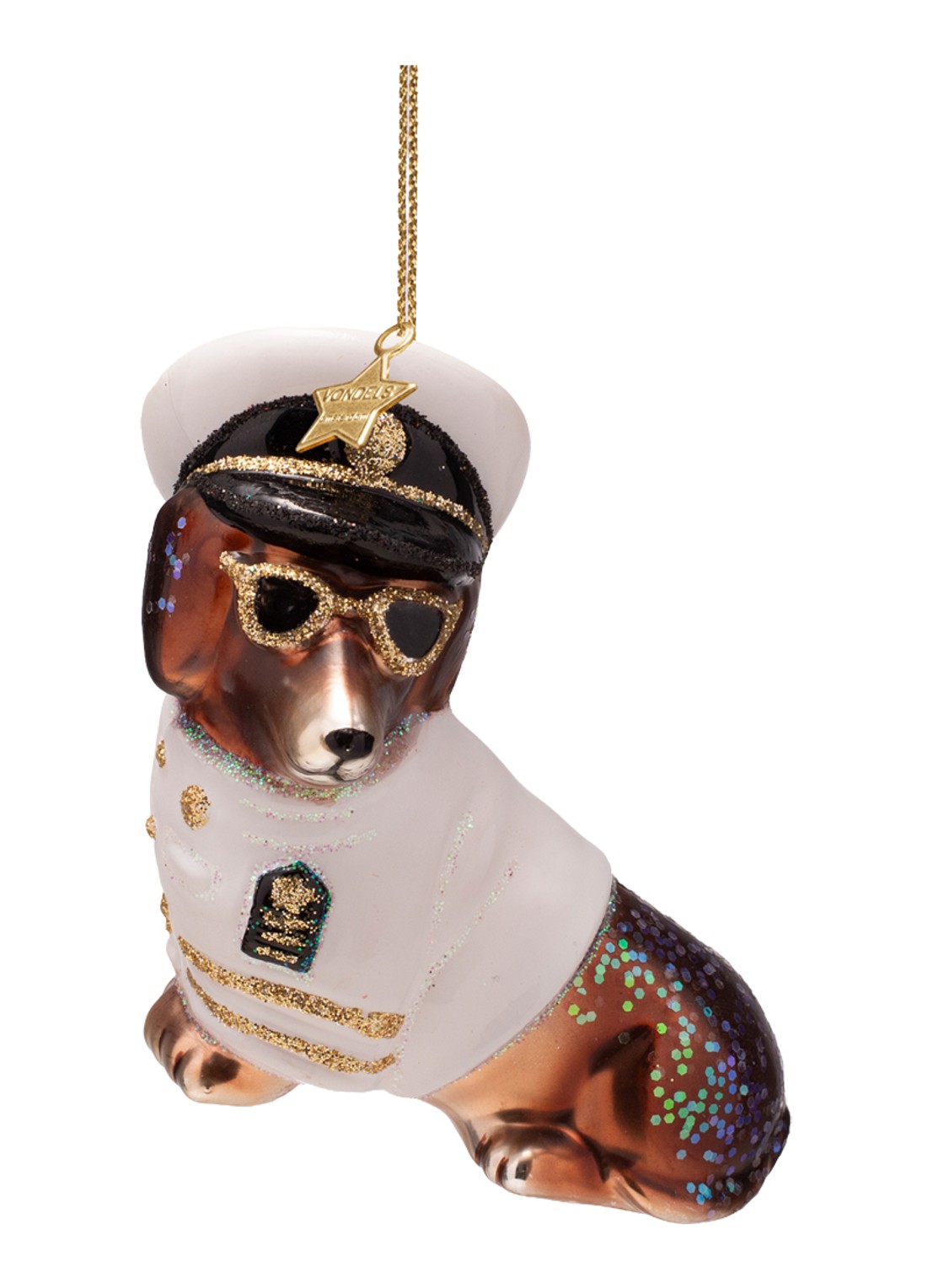 Vondels Kapitein Hond kersthanger 8 cm - voorkant 2 wit