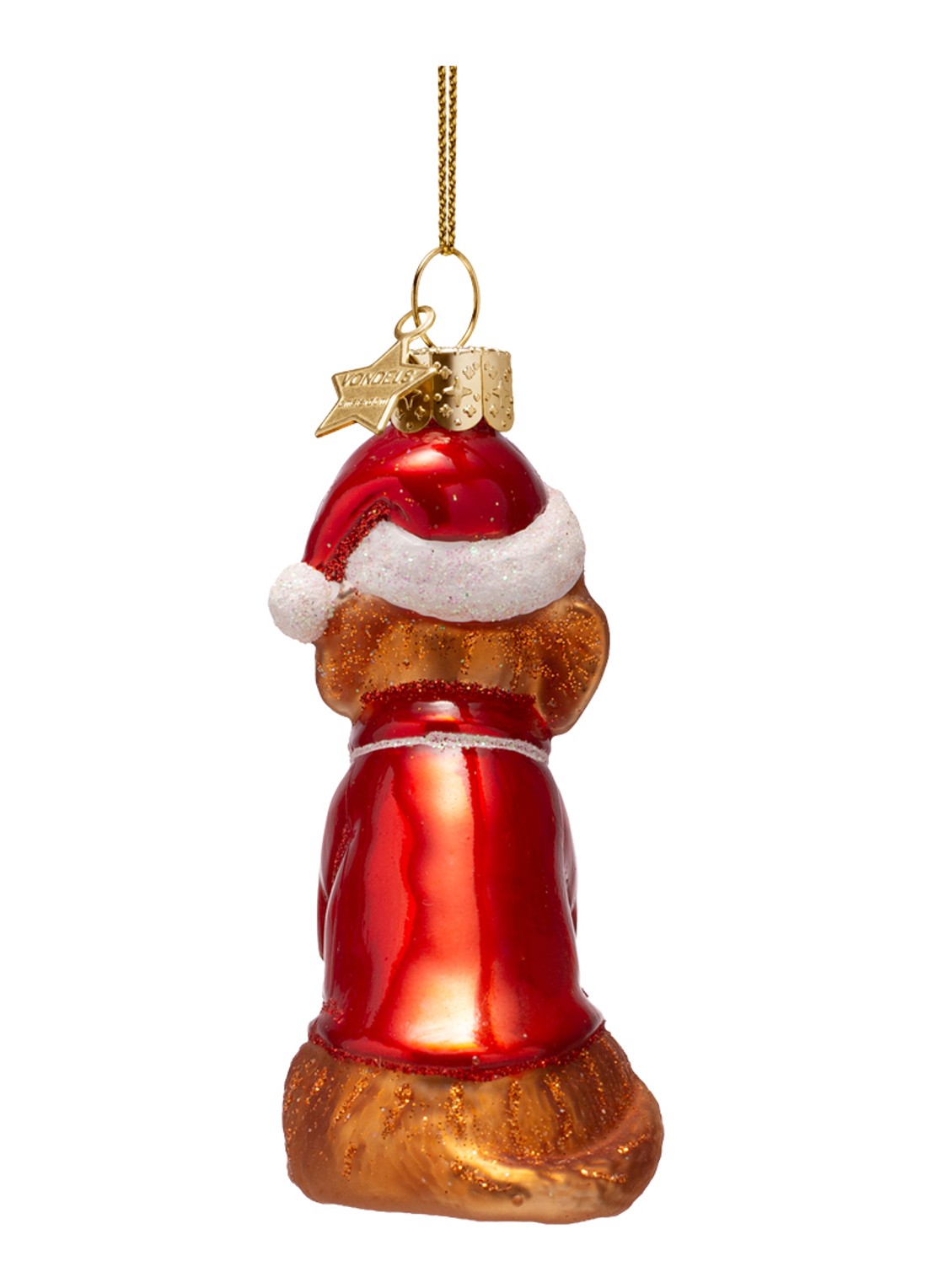 Vondels Kerst Hond in Pyjama kersthanger 9 cm - achterkant 4 bruin