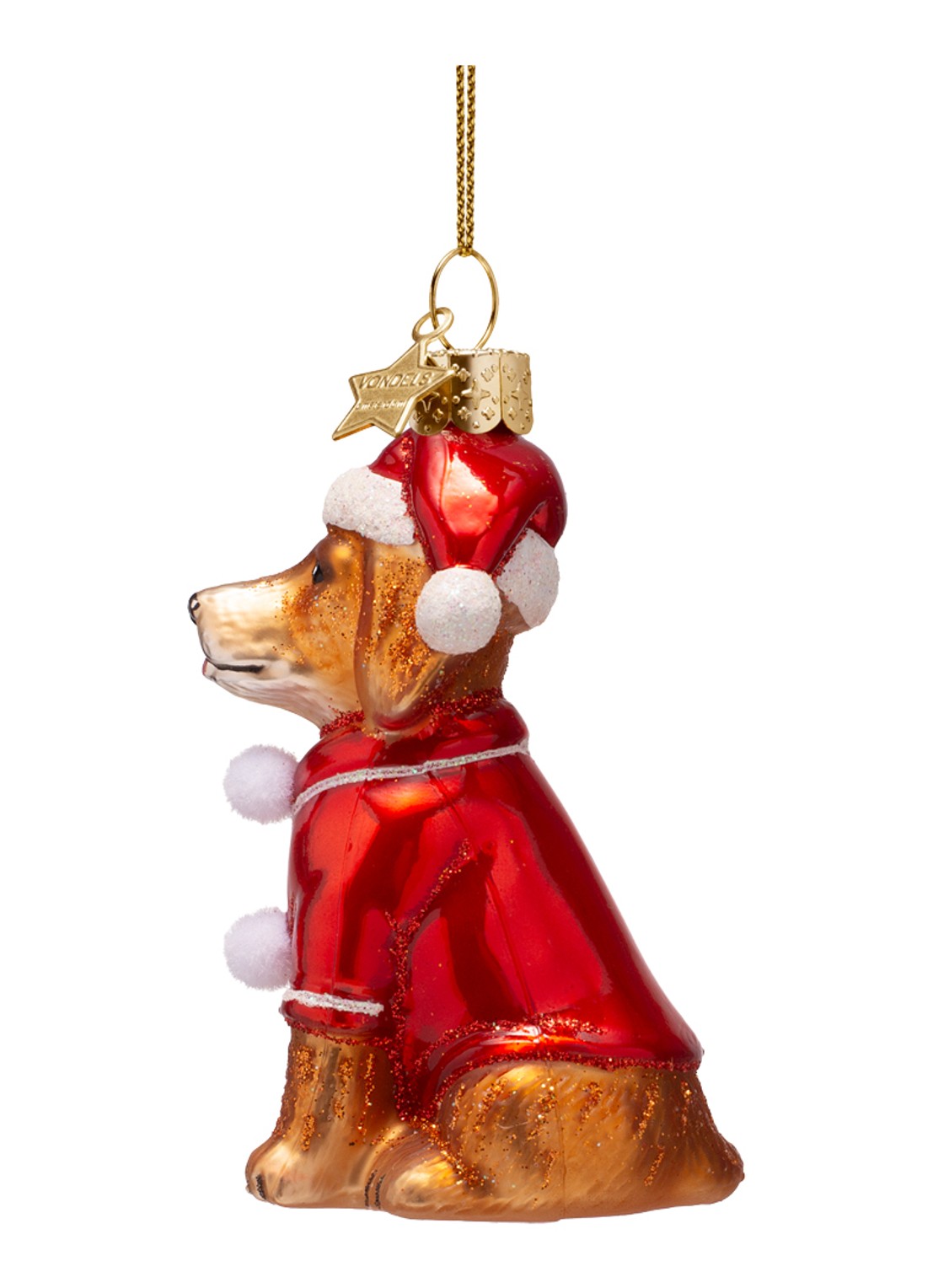 Vondels Kerst Hond in Pyjama kersthanger 9 cm - detail 3 bruin