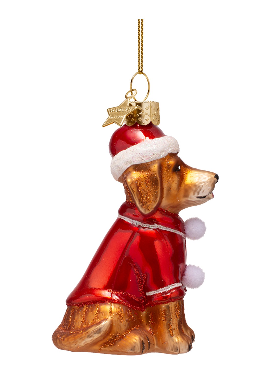 Vondels Kerst Hond in Pyjama kersthanger 9 cm - voorkant 2 bruin