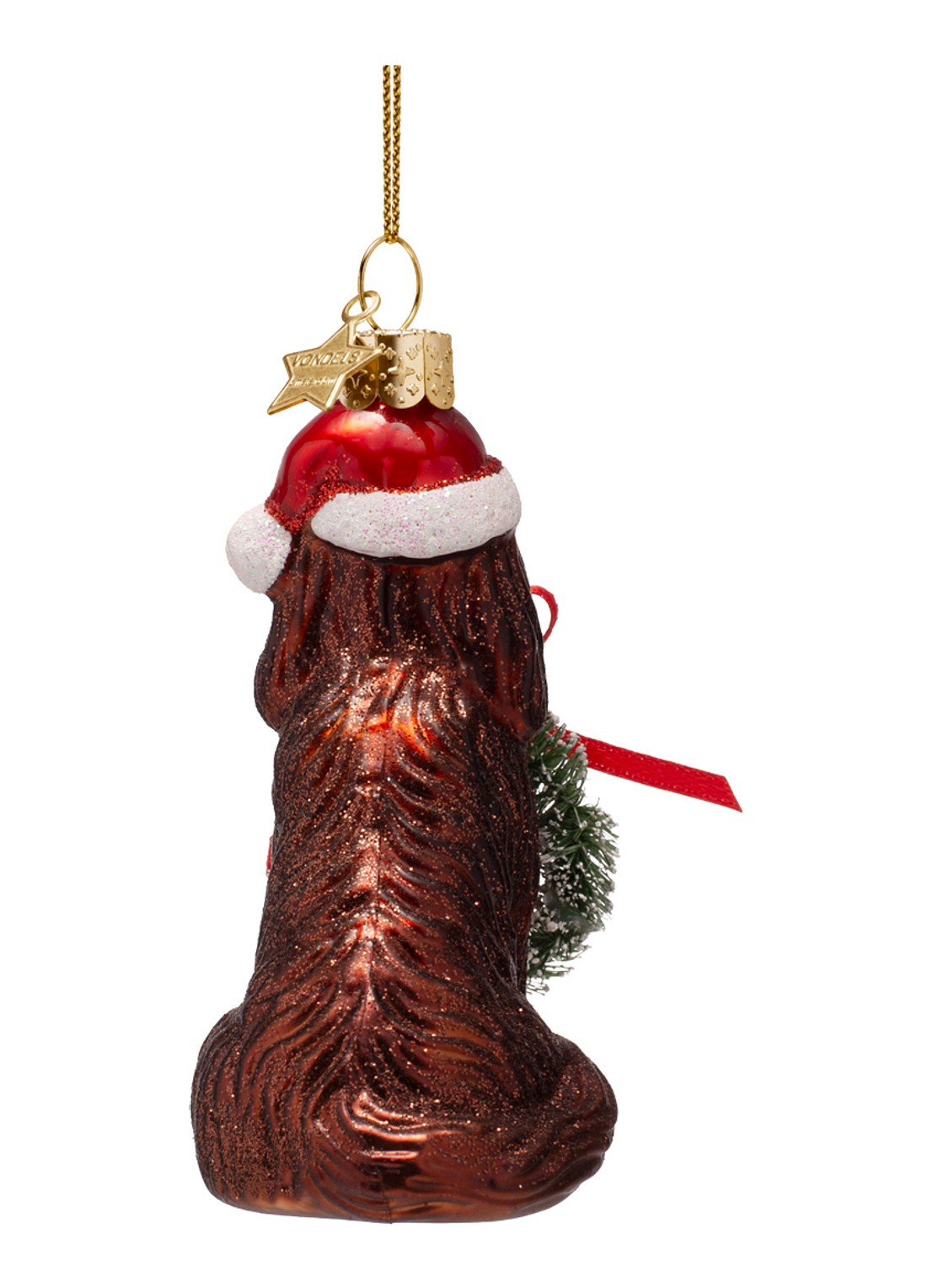 Vondels Kerst Hond Met Lauwerkrans kersthanger 8 cm - achterkant bruin