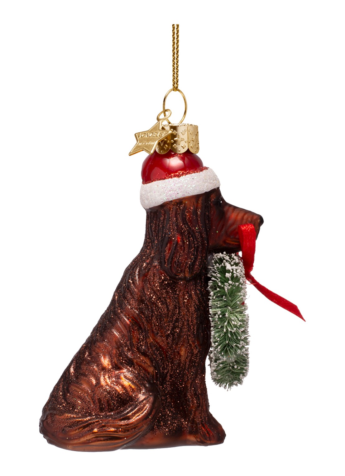 Vondels Kerst Hond Met Lauwerkrans kersthanger 8 cm - detail 2 bruin