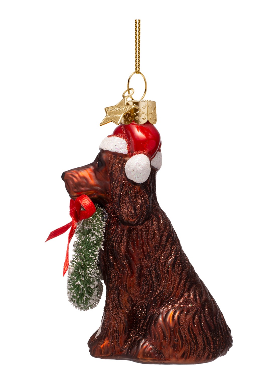 Vondels Kerst Hond Met Lauwerkrans kersthanger 8 cm - detail 3 bruin