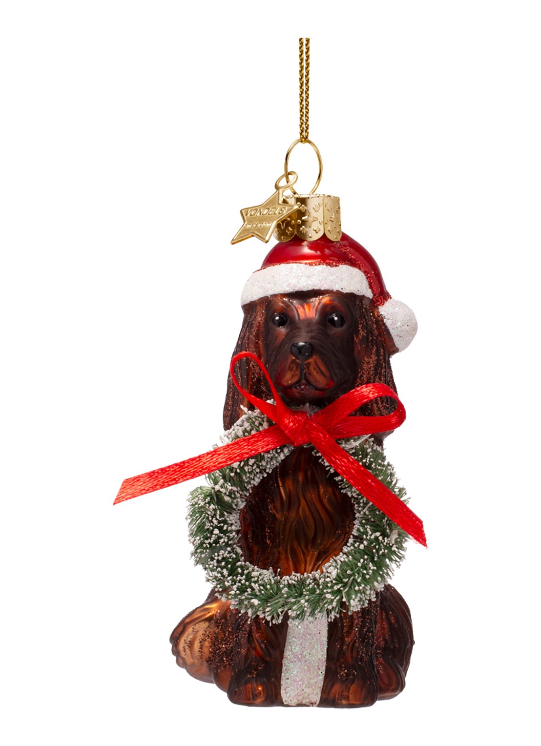 Vondels Kerst Hond Met Lauwerkrans kersthanger 8 cm - voorkant 4 bruin