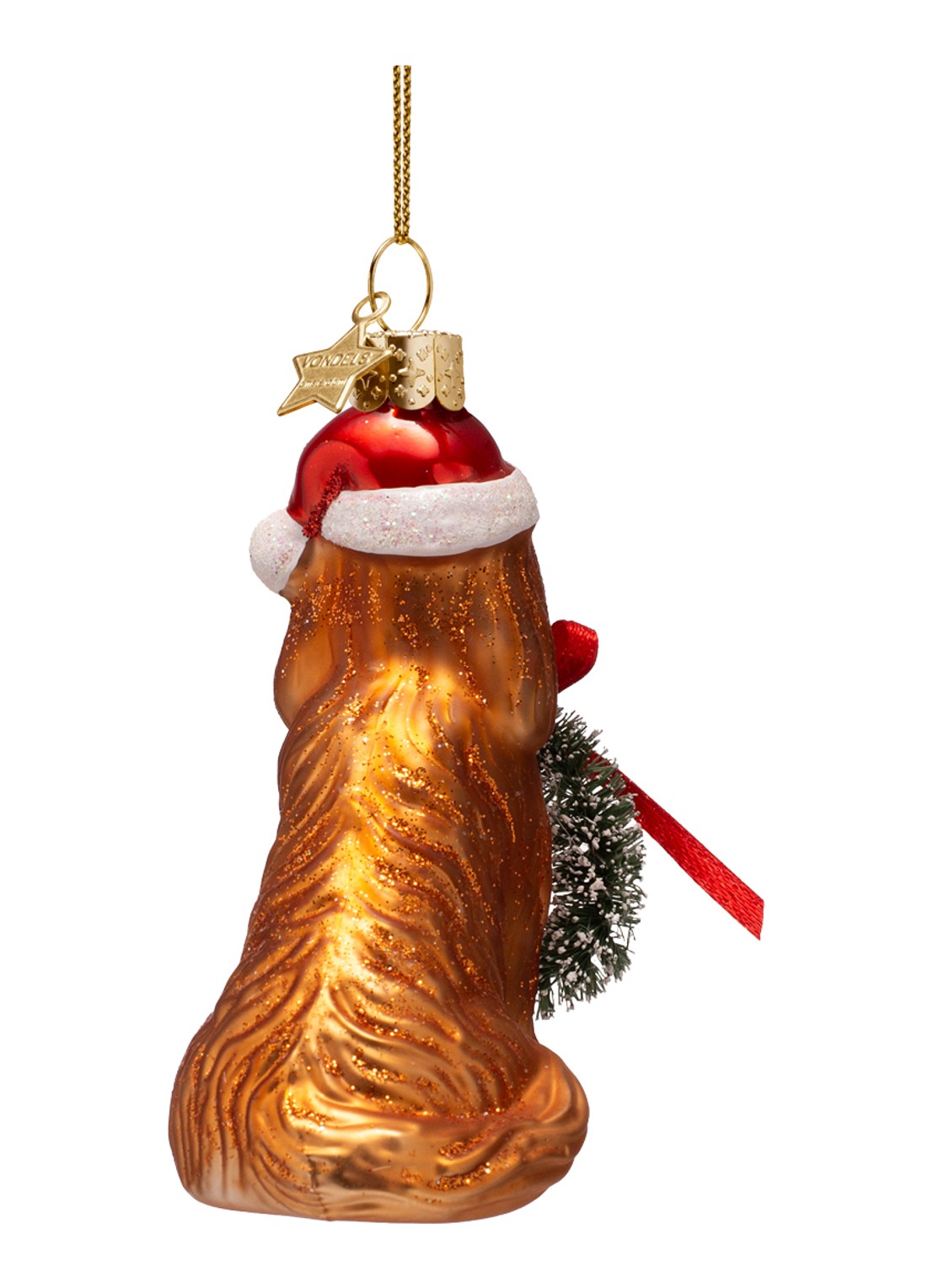 Vondels Kerst Hond Met Lauwerkrans kersthanger 9 cm - achterkant 2 cognac