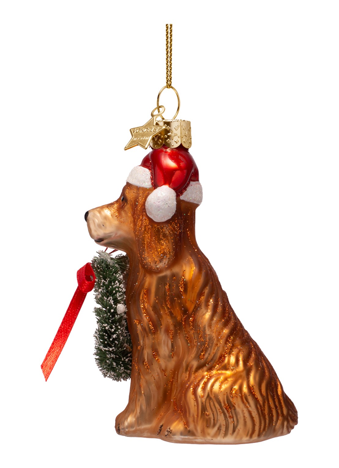 Vondels Kerst Hond Met Lauwerkrans kersthanger 9 cm - detail cognac