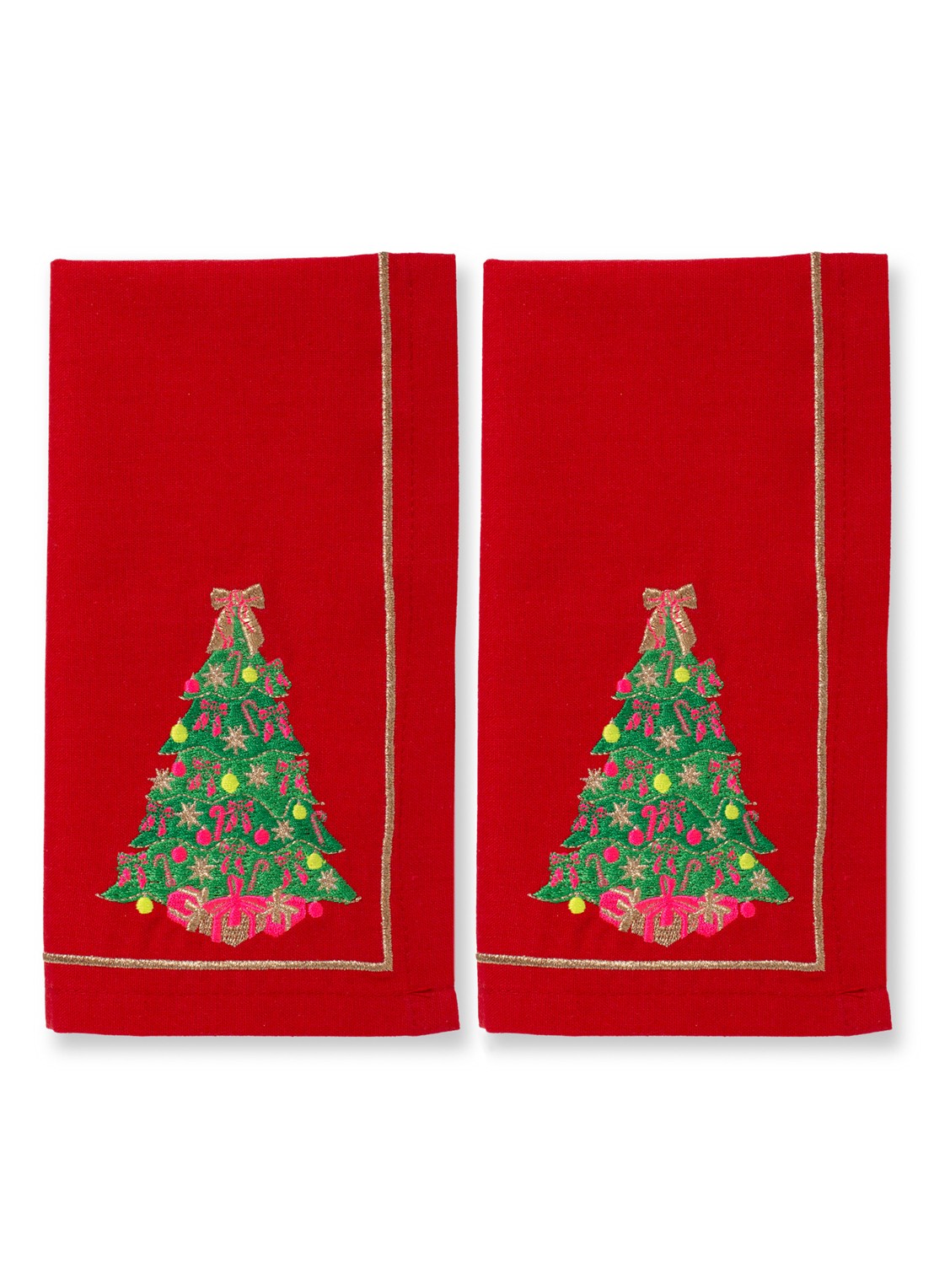 Vondels Kerstboom servetten 45 x 45 cm set van 2 - voorkant rood
