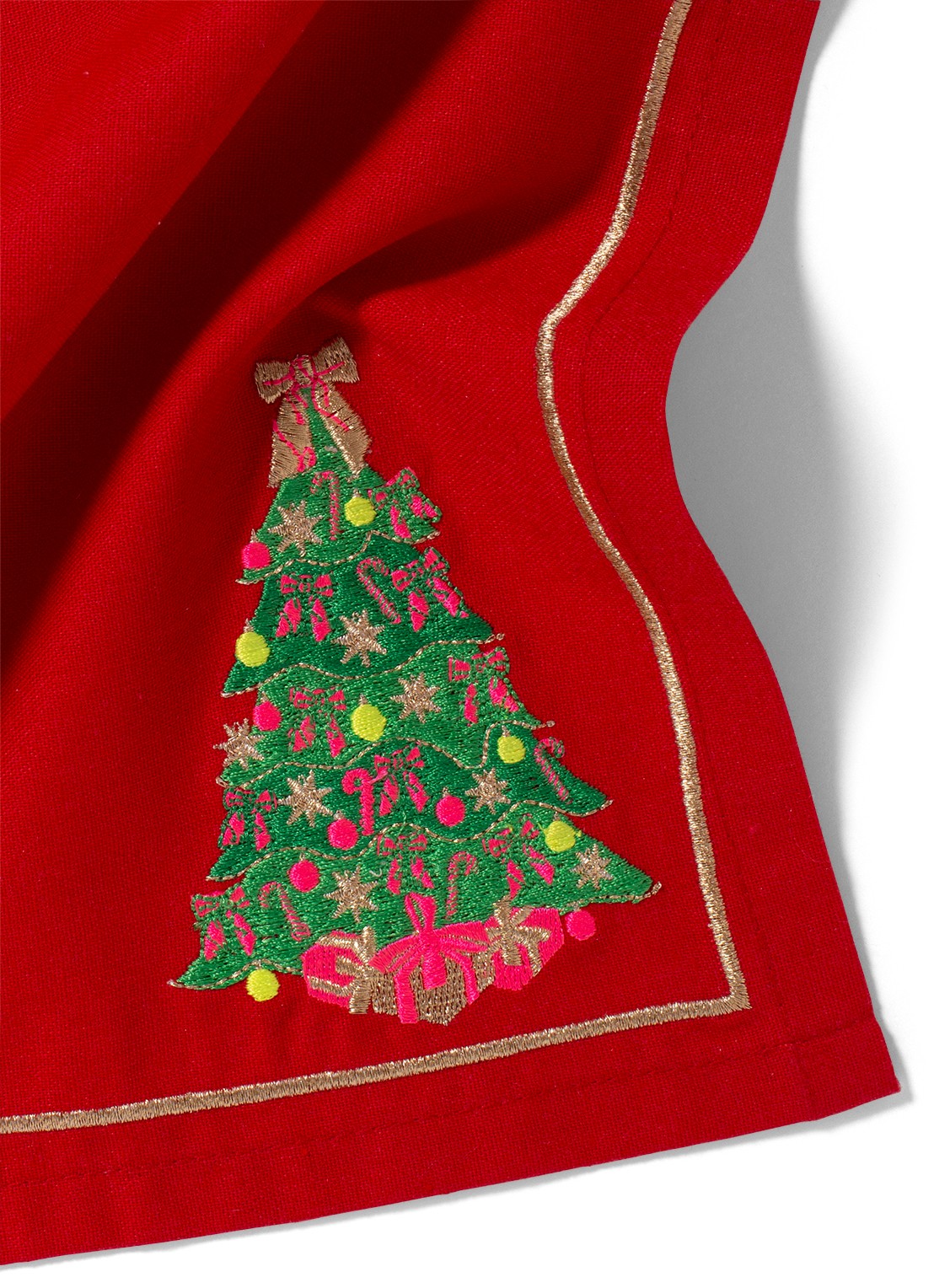 Vondels Kerstboom servetten 45 x 45 cm set van 2 - voorkant 2 rood