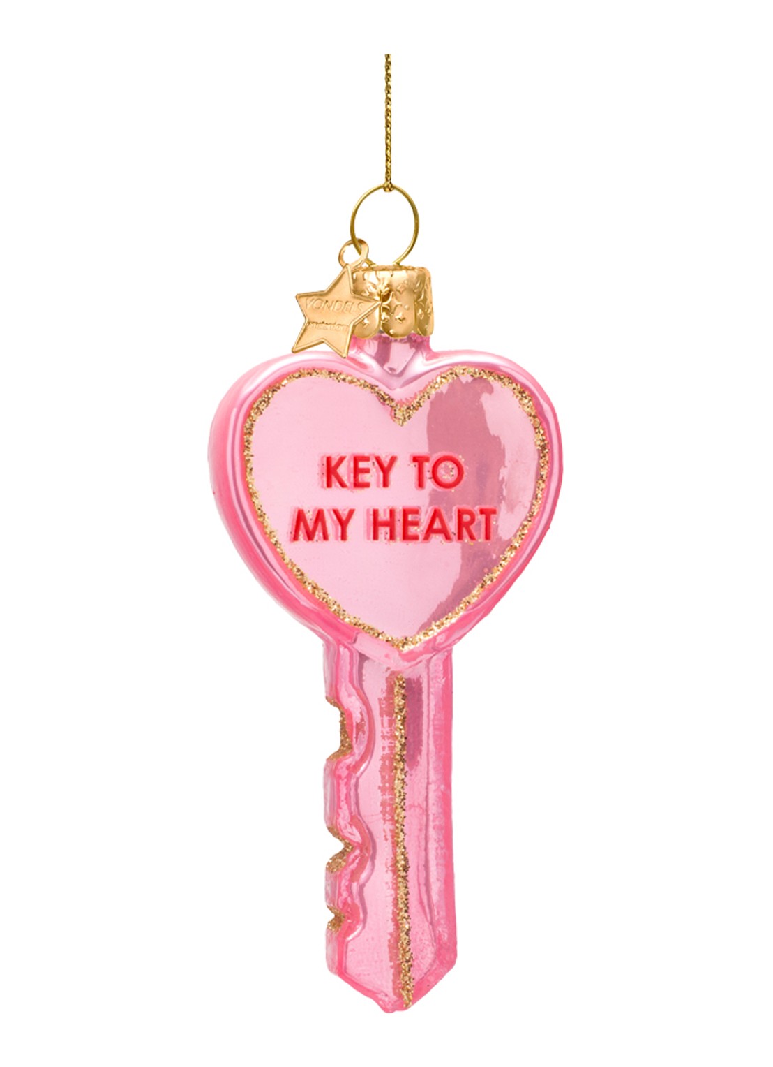 Vondels Key to my Heart kersthanger 9 cm - achterkant 2 roze