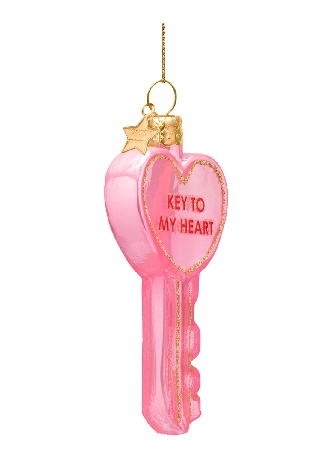 Vondels Key to my Heart kersthanger 9 cm - detail roze