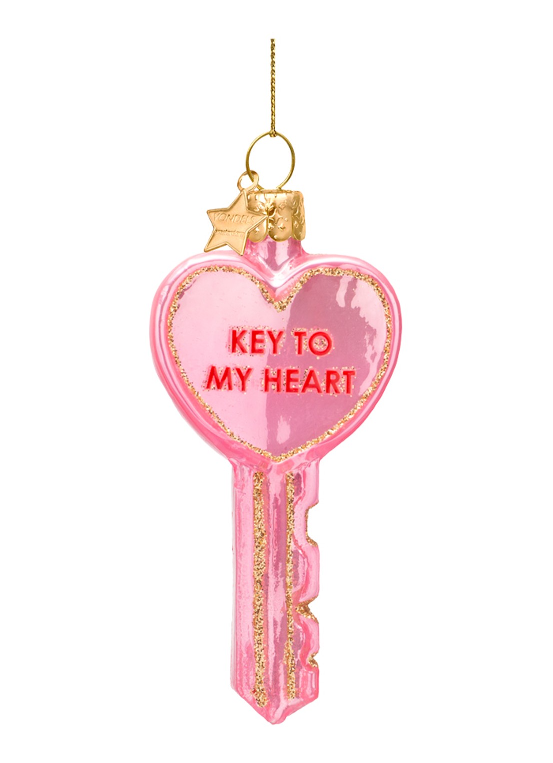 Vondels Key to my Heart kersthanger 9 cm - voorkant 3 roze