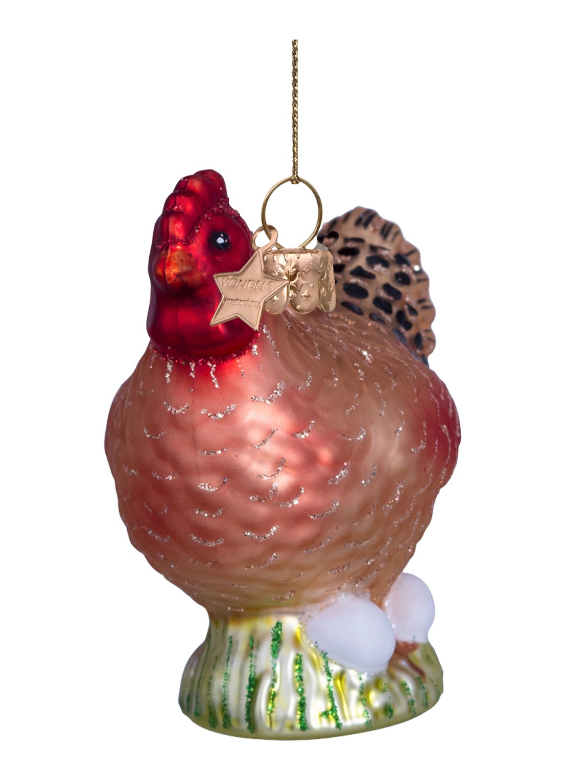 Vondels Kip met Ei kersthanger 7 cm - detail 4 bruin
