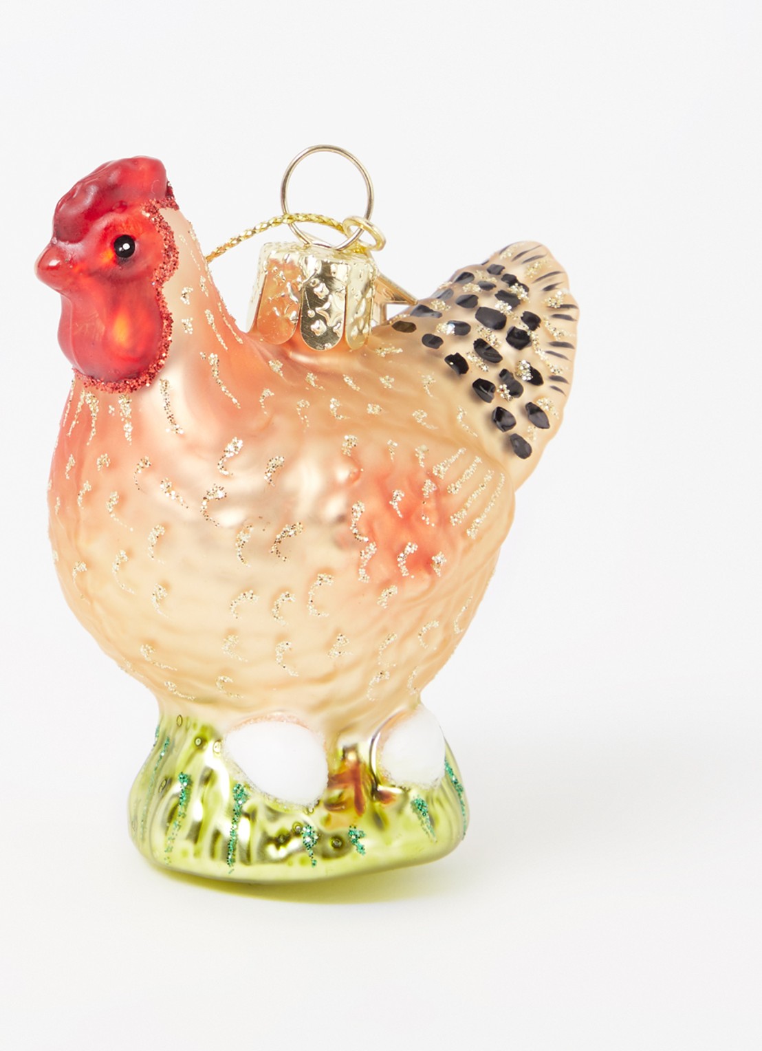 Vondels Kip met Eieren kersthanger 8 cm - detail bruin