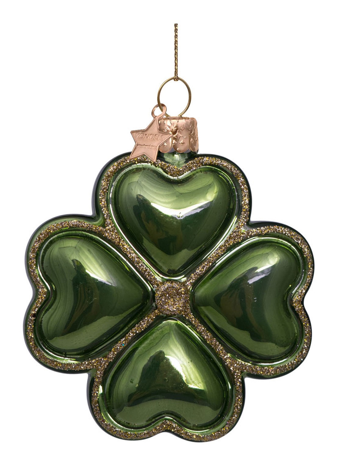 Vondels Klaver kersthanger 8 cm - voorkant groen