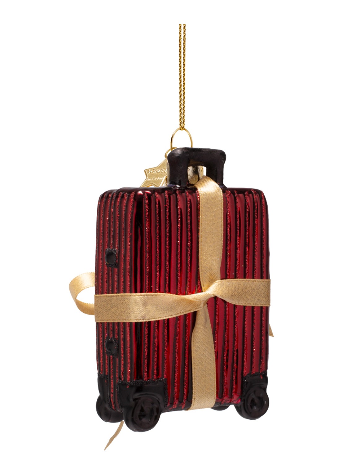 Vondels Koffer Met Ribstructuur kersthanger 10 cm - achterkant 3 rood