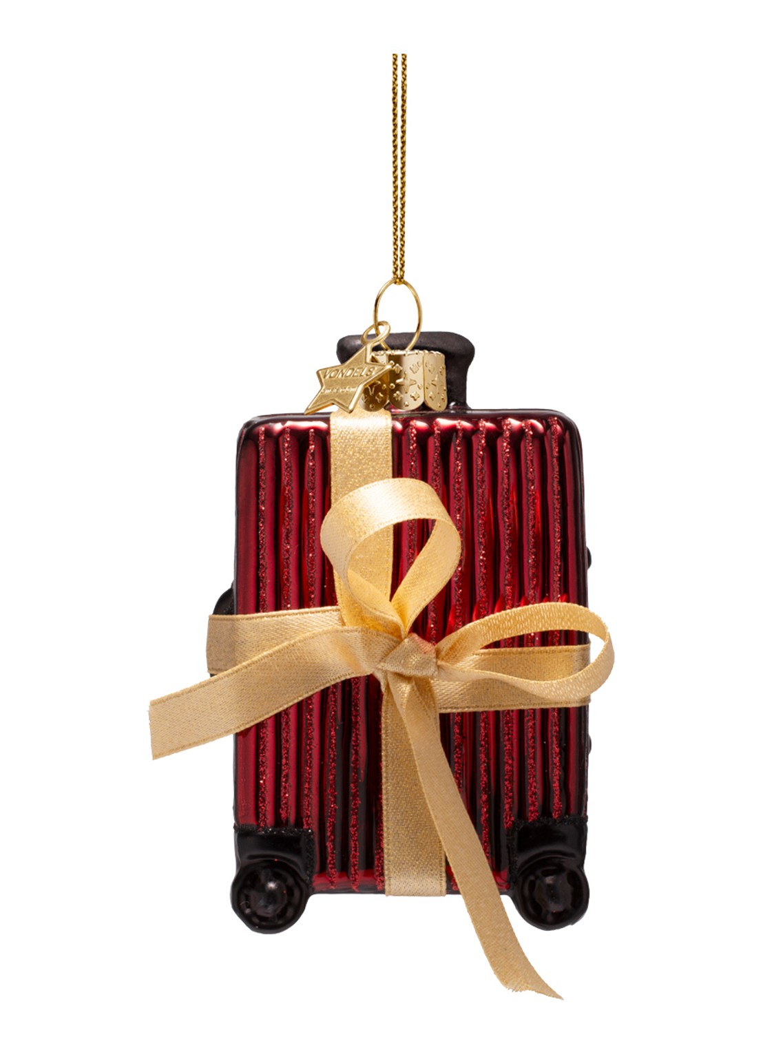 Vondels Koffer Met Ribstructuur kersthanger 10 cm - voorkant rood