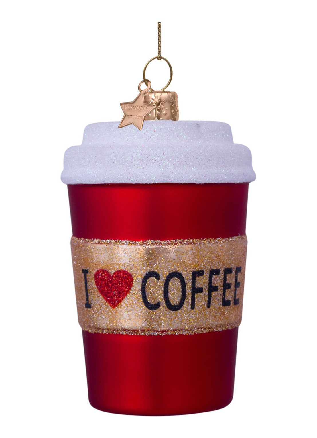Vondels Koffiebeker kersthanger 9 cm - voorkant rood