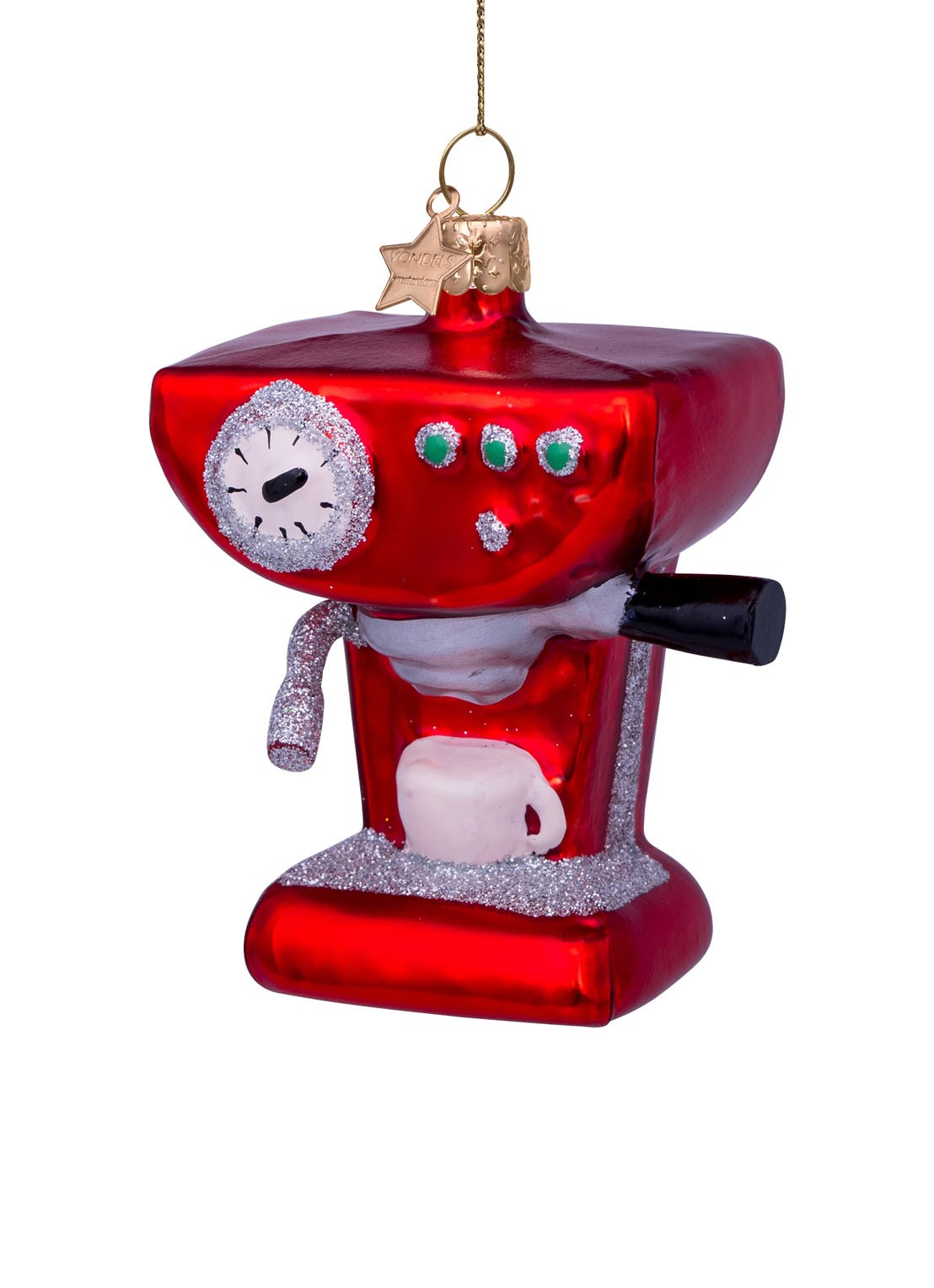 Vondels Koffiemachine kersthanger 9 cm - detail 3 rood