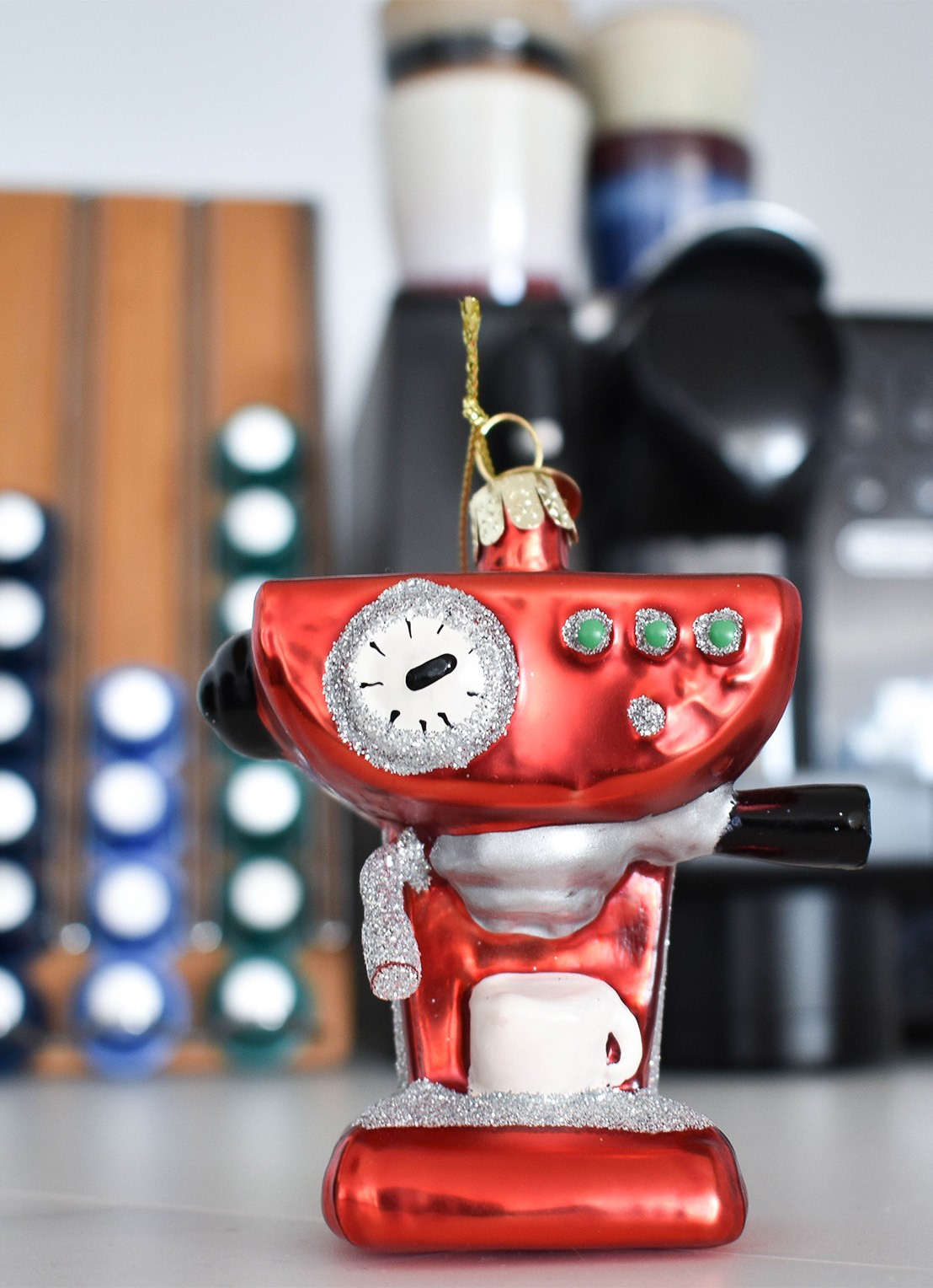 Vondels Koffiemachine kersthanger 9 cm - voorkant 2 rood